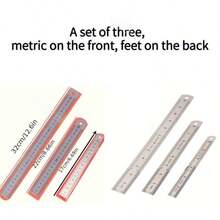 Set Of 3 Double-Sided Stainless Steel Rulers, Sizes 5.91", 7.87", And 11.81" - Sets - View 3