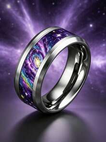 1pc Cyber Cool Starry Sky Style Stainless Steel Inlaid Colorful Galaxy Nebula Decorative Ring For Men, Suitable For Dating, Commuting, Gifting, Party And Daily Wear - Multicolor - View 10