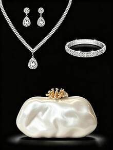 Women Evening Accessory Sets,Matching Rhinestone Necklace Earrings Bracelet Set, Elegant Bridal Luxury Style For Wedding Gala Prom Banquet Ladies - Multicolor - View 1