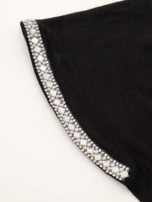 1PC Women's Fashion Solid Color Rhinestone Muslim Tie Hat, Versatile Scarf Headwrap Underscarf, Suitable For Daily Wear - 012-black - View 6