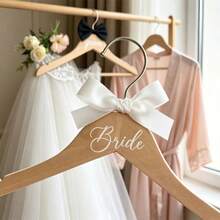 2 Packs Bride And Groom Wedding Wooden Hanger Set, With Ribbon Decoration, For Wedding Dresses, Suits And Strapless Dresses, - Coat Hanger - View 6