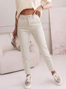 Women's Trousers Color Pants Autumn Pants Pocket Comfort MOM FIT Simple And Fashionable Daily Wear - Cream - View 2