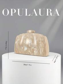 OpulAura 女款極簡風時尚金色波浪設計方型晚宴手拿包，適合宴會與婚禮，可作為新娘手提包，附鏈條肩背帶 - 杏色 - 查看 6