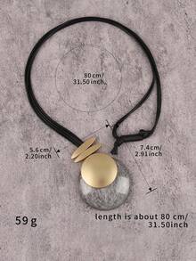 1pc Bohemian Exotic Style Geometric Metal Buckle Round Resin Stone Pendant Necklace, Adjustable Long Braided Rope Choker Neck Accessory, Halloween Party Gift, Vacation Vibe Accessory, Daily Date Outfit, Gift For Girlfriend/Boyfriend - Wax Rope - View 10