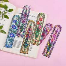 Bokmärke i akryl med blommotiv i glasmålningstil, holografisk laserskimrande design, vintage konstblomma, bokmärke för läsare, present - Rektangel - Visa 2