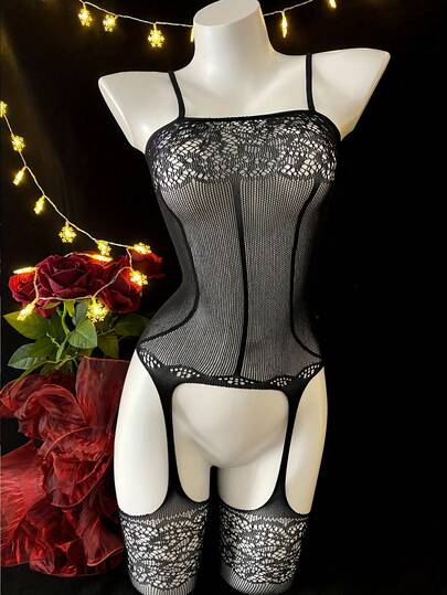 Lingerie Seksi Wanita, Jumpsuit Motif Seluruh Tubuh, Desain Seksi Berongga, Sempurna untuk Malam Romantis dan Momen Intim