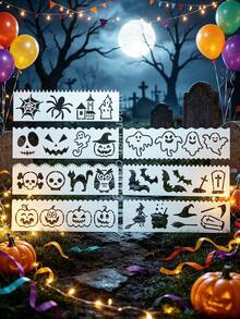 8pcs Halloween Hollow Ruler Stencils DIY For Party Holiday Decoration, Scrapbooking, Greeting Cards, Gift Boxes, Creative Painting, Ceramic, Glass, Window Spray Painting Printing Tools, Reusable - Halloween Ruler - View 3