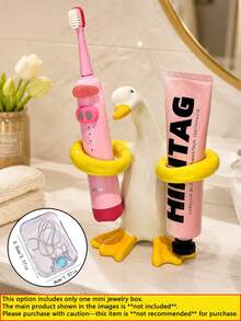 This Charming "Hugging Duck" Ceramic Toothbrush Holder Is Both A Toothbrush Storage Rack And A Bathroom Countertop Organizer; Its Unique Duck Design Combines Fashion And Practicality, Making It A Multifunctional Elegant Accessory For The Bathroom Vanity. - Multicolor - View 11