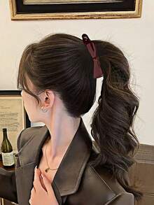 2pcs/1pc Minimalist Glossy Solid Color Bow Banana Twist Hair Clip, Non-Slip Strong Grip Vertical Ponytail Clip, Elegant Hair Accessory For Women, Suitable For Daily, Office, Travel - Multicolor - View 4