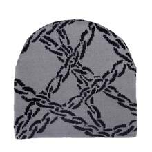 1pc Unisex Chain Jacquard Knit Beanie, Millennium Gothic Intertwined Chain Pattern Elastic Pull-On Hat, Streetwear Style, Suitable For Daily Wear, Skateboarding, Outdoor, Autumn/Winter - A - View 14
