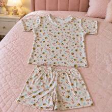 Pijama Infantil Menina Short Doll Suede Blusa Manga Curta e Short Confortável 4 ao 10 - abelinha - Visão 2