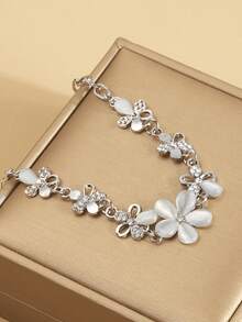 Minimalist Japanese-Korean Style Luxury Elegant Ins Floral Geometric Bracelet - Silver - View 3