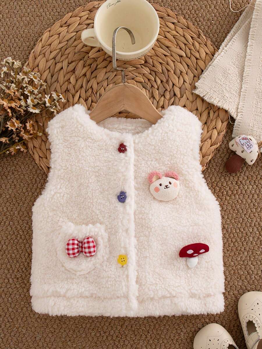 Autumn/Winter Baby Girls Cute Style Single Pocket Vest Outerwear - White - View 1