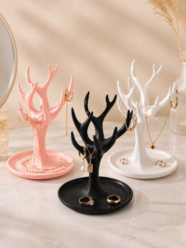 1pc Jewelry Organizer Stand, Deer Antler Tree Shape Jewelry Holder Display Rack, Earring Necklace Bracelet Ring Storage Tray For Bedroom Vanity Dresser Decor, 3D Printed Jewelry Display Stand For Women Girls Home Gift, Space Saving Organizer Set
