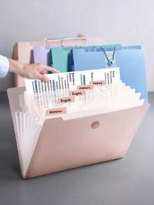 A4 Multi-Subject Divider File Folder - 5-Compartment Colorful File Organizer Box With Labels, Student/Office Document Storage (Macaron Color), 1pc - 8 Compartments / Free Classification Stickers - View 7