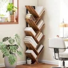 9-Tier Tree-Shaped Bookshelf, Slim Standing Shelf For Office, Rustic Brown - 鏽棕色 - 查看 9