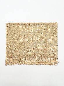 1 pièce Foulard bohème de style rue pour femmes avec paillettes dorées et franges, foulard de soirée de luxe en maille pour femmes, foulard brillant, convient pour la rentrée scolaire, les fêtes de campus, les vacances à la plage, les voyages de vacances, Halloween - Doré - Voir 5