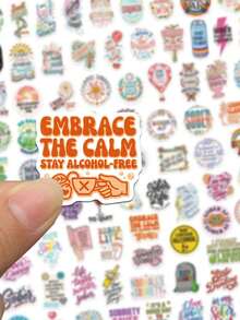 100pcs Sobriety Recovery Motivational Stickers, Inspirational Sober Life Affirmation Stickers, Decorative Stickers For Phone Case, Motorcycle Helmet, Skateboard, Party Gift - Multicolor - View 7