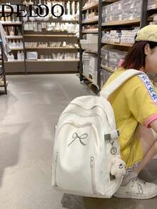 Dedoo Portable Cartoon Pendant Backpack, Large Capacity, Student School Bag, Suitable For Outdoor Travel, Back To School, University Campus Use - Beige - View 4