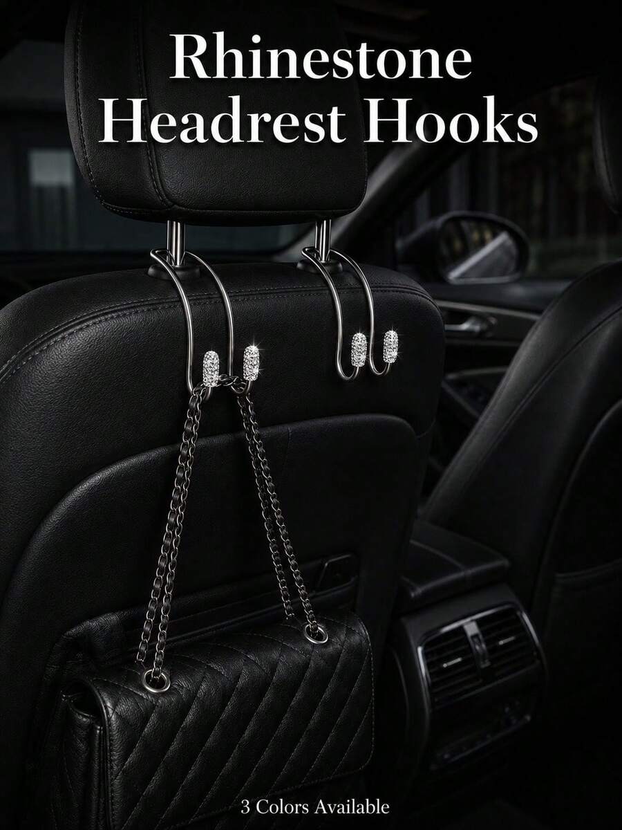 Luxury Rhinestone Car Headrest Hook, Crystal Shiny Metal Car Seat Back Hook, Universal Multi-Function Car Rear Seat Storage Hook, Suitable For Handbags, Shopping Bags, Umbrellas, Universal Fit For SUV And Sedan - A - View 1