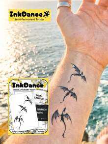 1 Kit "Three Dragon" Revolutionary Technology Tattoos, Semi-Permanent Tattoos, Temporary Tattoos, Fake Tattoos, Water-Resistant, Authentic Tattoo Look, Plant-Based Tattoo, Durable, InkDance Ink Dance, Realistic, X167 - Black - View 1