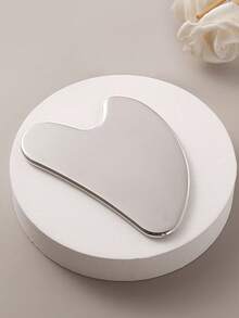 1pc Heart-Shaped Stainless Steel Gua Sha Board, Facial Lifting And Firming Massage Tool, Shoulder, Neck And Full Body Detox Beauty Tool - Silver - View 2