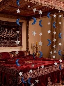 Dreamy Moon & Star Pendant 3 Meters Long Temple Garland Wall Decor, Lightweight & Easy To Hang, Reusable, Suitable For Home Bedroom, Window, Garden, Wedding, Party, Eid, Graduation Gift - Multiple Styles - View 6