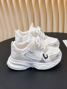 Spring/Autumn Children's Sports Shoes, Children's Mesh Shoes, Girls' School Shoes, Mesh Patchwork, Color Block Design, Thick Sole Chunky Sneakers, Comfortable And Versatile (Insole Pattern And Upper Mesh Shape Random) - Beige - View 7
