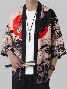 Chinese Style Retro Loose 3/4 Sleeve Dragon Robe Kimono Cover Up, Summer Niche Design Street Style Graphic Beach Cover-Up Sunscreen Jacket - Black - View 2
