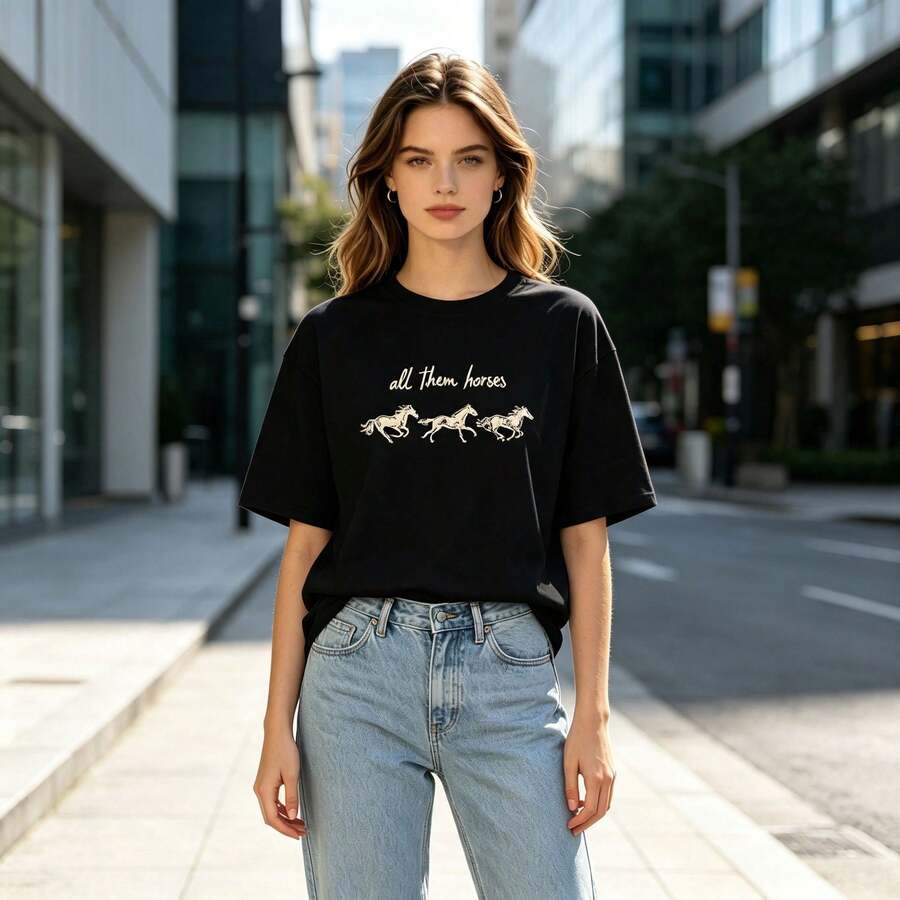 Pure Cotton, Unisex Y2K Streetwear For Summer All Them Horses Kahan Shirt Orbiter Baby T Shirt Noah The Great Divide Peripheral Products Kahan Tour - Black - View 1