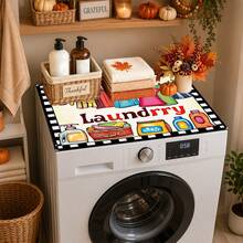 Luckybutterfly 1PC Cartoon Laundry Pattern Washing Machine Top Protector Mat, Non‑Slip Waterproof Dust‑Proof Absorbent Dryer Top Cover Pad For Laundry Room Decor - Multicolor - View 4