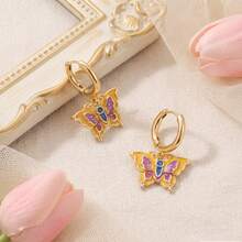 1 Pair Zinc Alloy Fashion Elegant Style Gradient Oil Drop Butterfly Gold Ear Cuffs Clip-On Dangle Hoop Earrings - Earrings - View 8