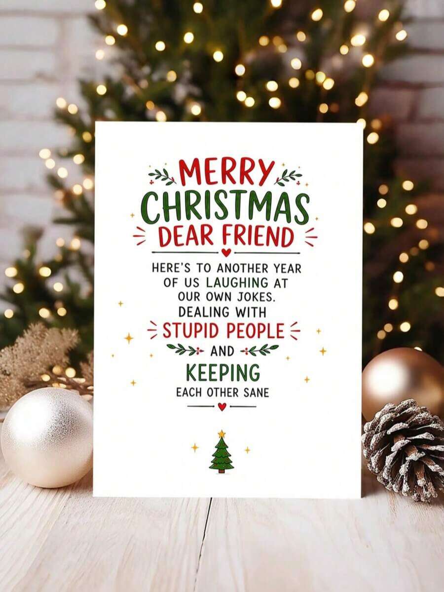 OBOVAY 1pc Funny Christmas Greeting Card, Merry Christmas Card For Friends, Humorous Friendship Holiday Card, Dedicated To Best Friend - A - View 1