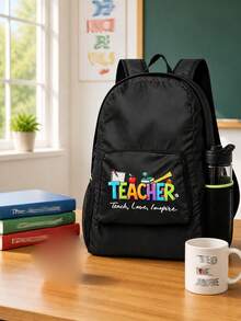 Ransel Lipat Motif Guru yang Menyenangkan, Tas Penyimpanan Genggam Ringan, Ransel Perjalanan Portabel, Saku Resleting Depan Praktis dengan Desain Saku Jala Ganda di Samping, Kompartemen Utama Kapasitas Besar untuk Mudah Dilipat dan Dimasukkan ke dalam Tas Pribadi, Cocok untuk Perjalanan dan Perjalanan Jarak Pendek Ringan, Ideal untuk Guru dan Komuter Harian yang Mencari Perjalanan Ringan, Barang Penyimpanan Praktis untuk Semua Musim, Hadiah Penuh Perhatian yang Sempurna untuk Apresiasi Hari Guru dan Perlengkapan Perjalanan Kembali ke Sekolah - MultiWarna - View 3