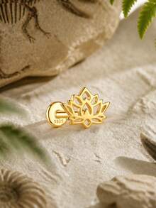 925 Sterling Silver Hidden Cochlea Cartilage Stud Earrings For Women, 18K Gold Plated Lotus Flat Back Piercing Jewelry Gift - Gold - View 4