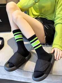 5 Pairs Mixed Color Striped Outdoor Sports Socks, Breathable Mid-Calf Socks, Women's Multi-Purpose Opaque Socks - Multicolor - View 3