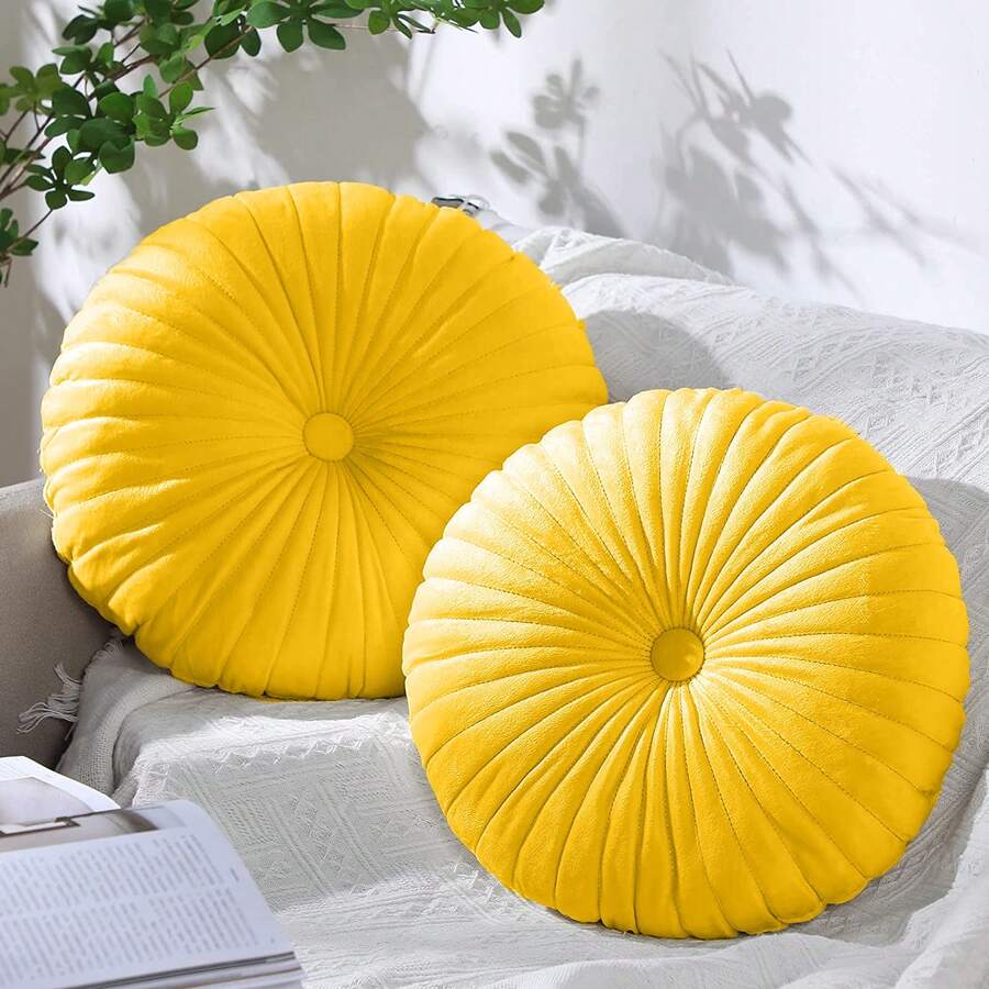 1pc Round Seat Cushion Pumpkin Throw Pillows Solid - Yellow - View 1