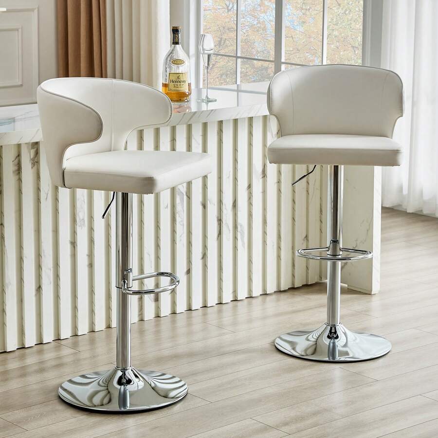 Set Of 2 White Dining Chair - Modern Bar Stool - 白色 - 查看 1