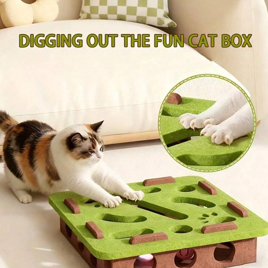 Cat Fun Box - Interactive Scratch And Dig Site With Paw Prints, Cat Puzzle Game, Suitable For Indoor Cats, Stimulates Intelligence And Physical Activity, Cat Toy, Felt Cat Activity Center, Suitable For Kittens And Adult Cats