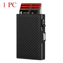 Men's RFID Blocking Wallet Carbon Fiber Pop Up Card Holder Slim Minimalist Credit Card Case With Zipper Coin Pocket & Hasp, Anti-Theft Metal Wallet - Black - View 11