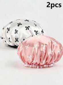 Double Layer Women's Waterproof Shower Cap, Suitable For Bathing, Home, Kitchen Smoke Protection, Shower Cap - Multicolor - View 9