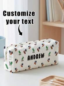 1pc Customized Name Corduroy Pencil Case, Can Be Customized According To Your Unique Design, Perfect For Children To Store Pencils, Print Your Own Name Or Print Your Sister's And Classmates' Names As Gifts To Give To Others - Multicolor - View 12