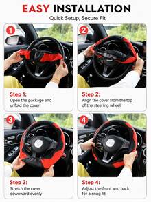 1PC Universal Carbon Fiber Textured Car Steering Wheel Cover, Made Of High-Grade Black And White PU Material, With A Non-Slip Grip Design. A Luxury Car Interior Accessory, Suitable For Sedans/SUVs/Trucks, Ideal For Daily Driving And Road Trips. - Multicolor - View 5