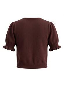 Women's Vintage Brown Short Sleeve Button Knit Cardigan Sweater, - Brown - View 9