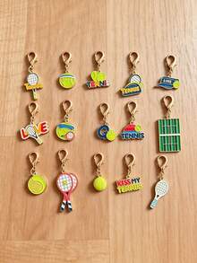 15pcs Tennis Sports Keychain, Tennis Enamel Pendant, Sports Racket Ball Charm Keyring, Cute Tennis Sports Theme Accessories, Suitable For Bags, Wallets, Gift For Tennis Lovers - Multicolor - View 5