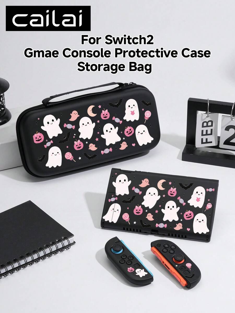 Cailai, Halloween Bat & Little Ghost Pattern Switch Console Protective Case, Compatible With Switch OLED And Switch Console, Made Of Soft TPU Material, No Disassembly Required, Anti-Drop & Anti-Dust, Ideal Gift Compatible With Switch Gamers, Elegant & Cute Switch Console Protective Case. - View 1