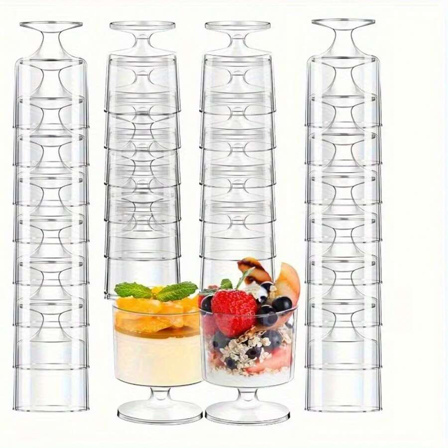 Mini 60ml Plastic Dessert Cups, Tasting Cups, Cute Mini Dessert Cups - Perfect For Mousse, Pudding And Appetizers - Perfect For Weddings, Parties And Events - Event Tableware - Clear - View 1