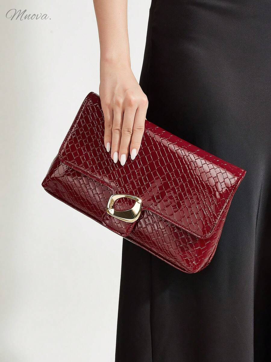 Large Capacity Lacquer PU Material Embossed Women's Clutch Bag, Suitable For Attending Balls, Retro Style, Elegant Lady's Handbag, Suitable For Party - Burgundy - View 1