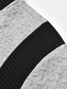 1pc Grey Contrast Baseball Collar Men's Sweatshirt, Men's Sweatshirt Jacket, Men's Long Sleeve Sweatshirt With Black Ribbed Shoulder Patchwork Design, Sporty Casual Style, Suitable For Campus, Commuting, Shopping, Afternoon Tea Gathering, Office - Grey - View 9