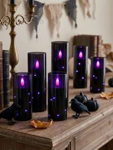5pcs LED Flameless Candle Lights With Timer Remote Control, Battery Operated Embedded Flickering String Lights, Suitable For Halloween, Christmas, Birthday, Gift, Party, Holiday - Black - Purple Light Edition - View 4